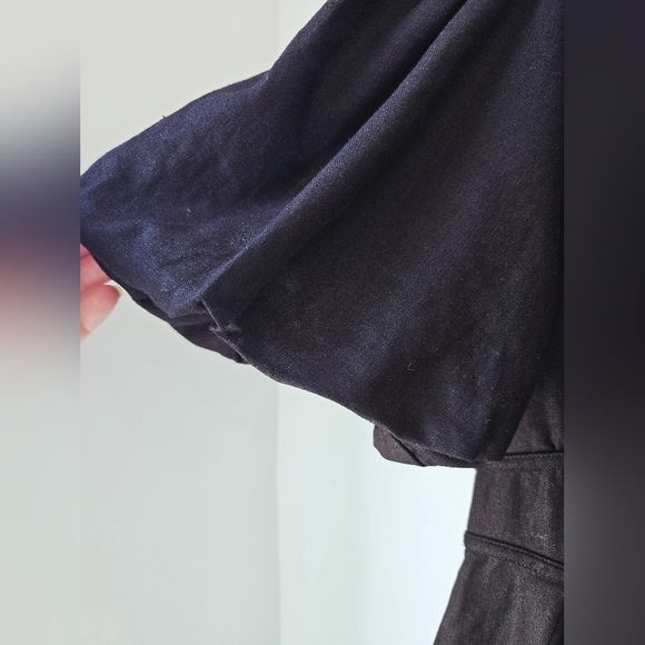 House Of Harlow 1960 Black Dress Puff Sleeve Flared Skirt Linen Size 4 S - Picture 11 of 12